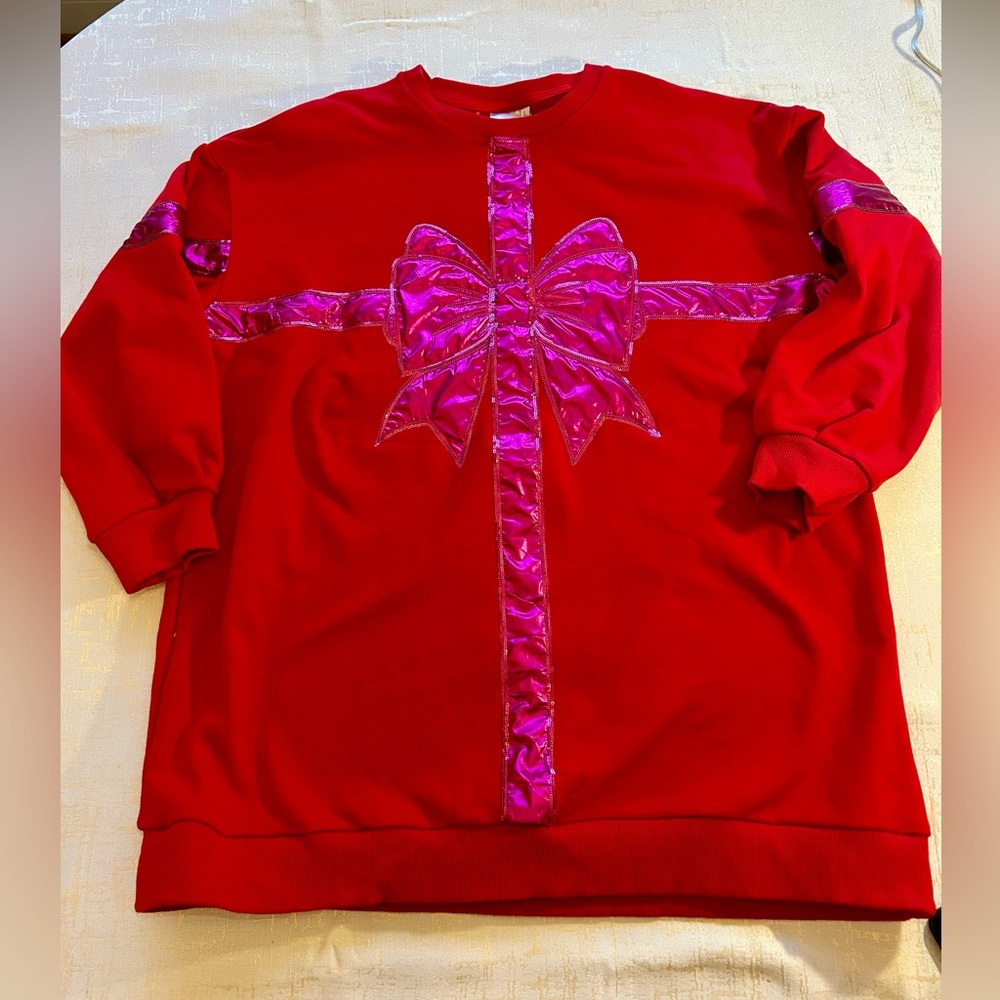 Queen of Sparkles Red Dress with Pink Bow - Large | Galentines | Valentines